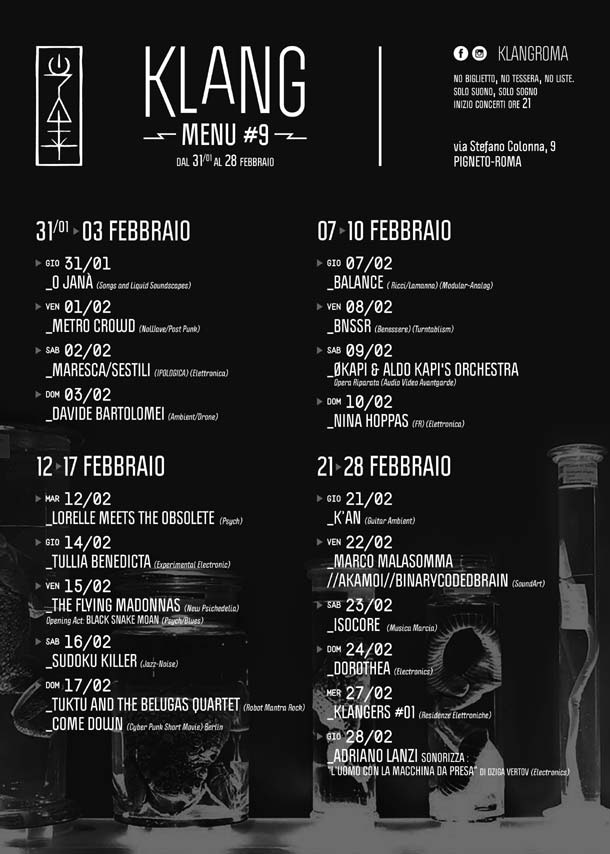 Le prossime date di febbraio per il Klang di Roma: 